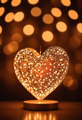 Wall Mural - Illuminated Heart Decor Against Warm Bokeh Lights