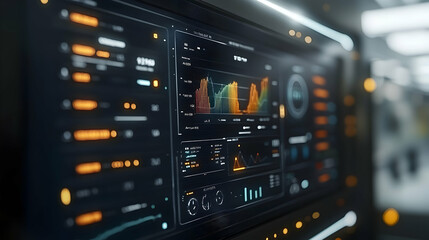 Poster - A digital dashboard displaying data analytics and performance metrics in a futuristic interface.