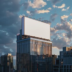 Poster - Detailed Color Image of Billboard Mockup on Top of Building Mockup