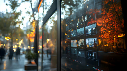 Poster - A digital display on a city street showcasing various media content.