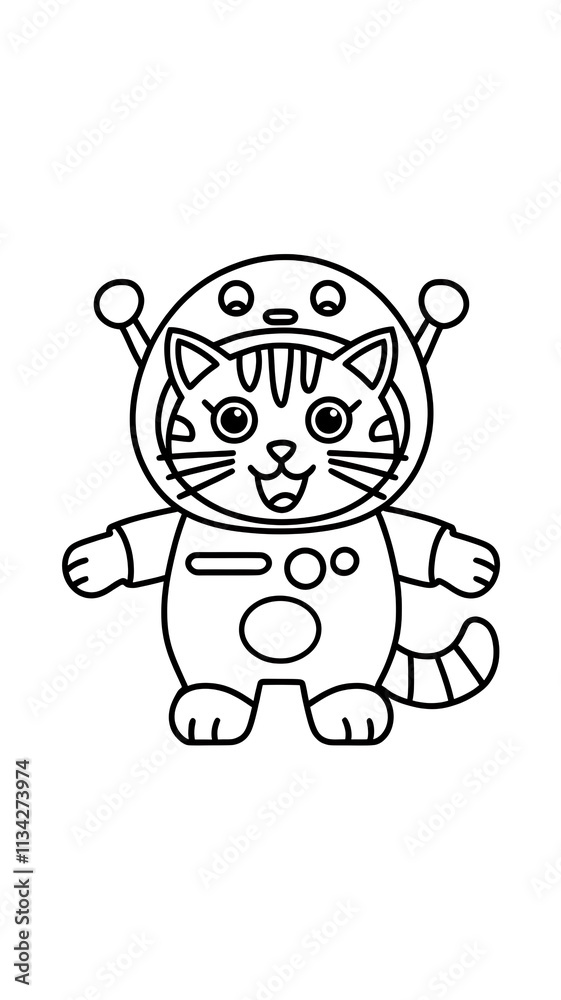 Alien cat coloring page for kids Stock Illustration | Adobe Stock