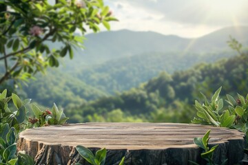 Poster - Clear Pixel Visual of Natural Products Wooden Podium in Mountainous Environment