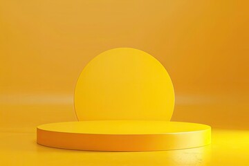 Poster - Yellow Podium Shelf or Empty Pedestal Display on Vivid Yellow Summer Background