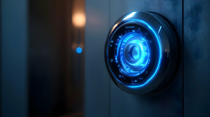 Poster - A futuristic control dial with blue lighting, likely for temperature or system settings.