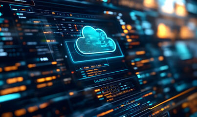 Poster - Digital interface showcasing cloud computing and data analytics.