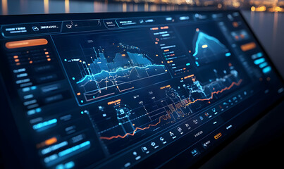 Poster - A digital dashboard displaying data analytics and graphs for monitoring performance metrics.