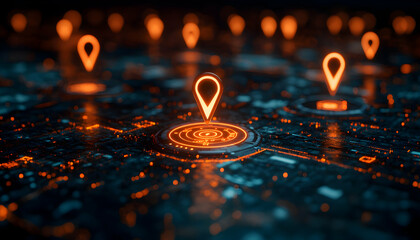 Poster - A digital map with glowing location pins representing data points.
