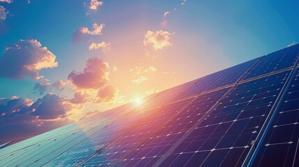 Wall Mural - solar cell in solar farm, alternative energy and sustainable energy, photovoltaic, pure energy renew