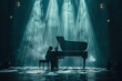 © Serhii - Pianist musician playing grand piano at classical traditional concert from stage under spotlights.