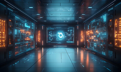 Poster - Futuristic digital interface in a high-tech environment with glowing elements.