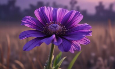 Wall Mural - a lone purple flower unfurls its petals in the fading light of day , gentle glow, , isolated