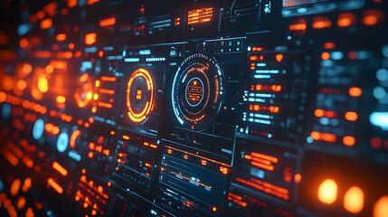 Poster - A futuristic interface displaying data with glowing elements and intricate designs.