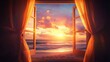 © Maulana - Sunset view from a window with curtains.
