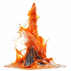 Poster - Orange liquid splashing and making a column on a white background