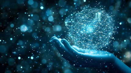 Aufkleber - Glowing network sphere in hand, digital data concept.
