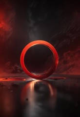 Wall Mural - An infinite expanse of darkness contains a golden black circle shape which radiates vibrant red colors, stars, astronomy