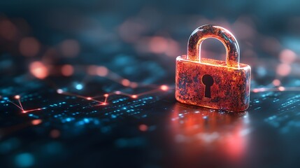 Poster - Glowing padlock on digital network background; cybersecurity concept.