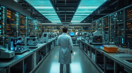 Poster - Scientist in a high-tech laboratory background