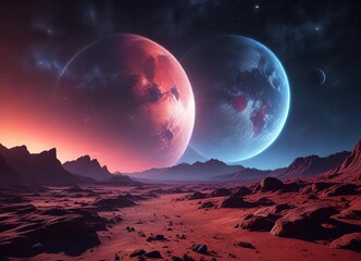 Canvas Print - space scene with deep blues and reds gradient, chromatic aberration, astronomy