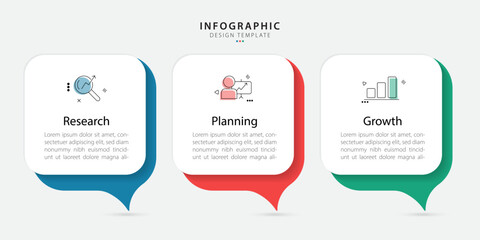 Poster - Business infographic template. 3 Step timeline journey. Process diagram, 3 options on white background, Infograph elements vector illustration.