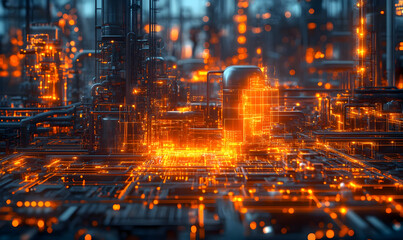 Poster - A futuristic digital landscape with glowing circuitry and interconnected structures.