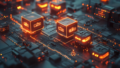 Poster - A close-up view of glowing circuit board components, showcasing a futuristic technology aesthetic.
