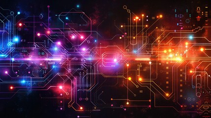 Poster - Abstract digital circuit design with vibrant colors and glowing elements.