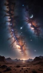 Wall Mural - detailed milky way night sky with planets and stars, universe, cosmic