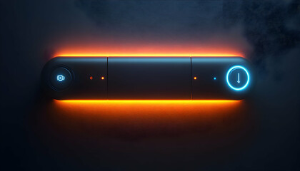 Poster - A sleek device with glowing buttons, indicating power and status lights.