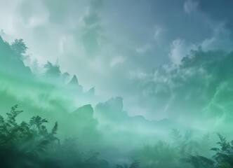 Wall Mural - Soft blue mist gradient background with green accents , pastel, soothing