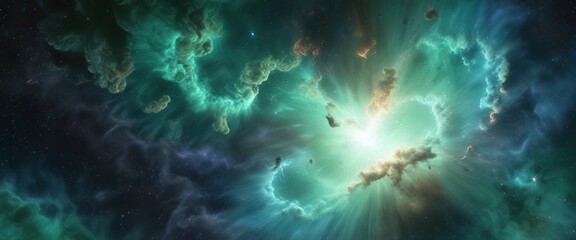 Wall Mural - swirling clouds of gas in a blue-green nebula , astronomical, nebular