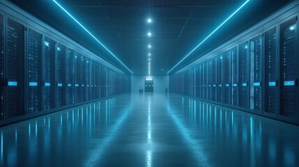 Poster - Data center corridor with illuminated server racks