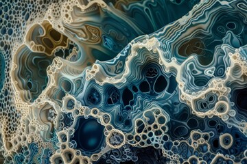 Poster - Beautiful formations showcase a blend of blue and beige hues, revealing intricate patterns and textures found in a natural mineral, highlighting its mesmerizing detail.