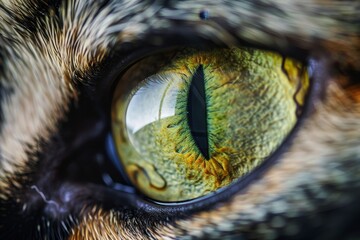 Poster - a close-up view reveals the striking green eye of a cat, capturing the unique patterns and hues with