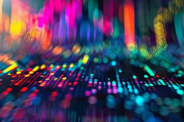 Poster - A mesmerizing display of colorful lights and blurred patterns creates an abstract digital representation, showcasing vibrant visuals ideal for creative projects.