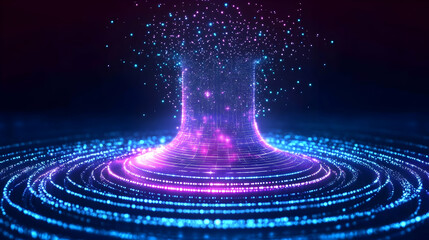 Poster - Glowing swirling energy vortex with particles.