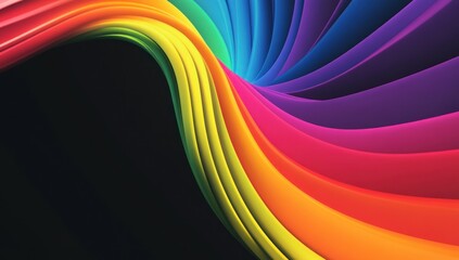 Wall Mural - Colorful, abstract, twisted shape on black background.