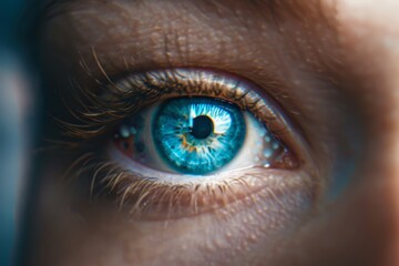 Poster - this close-up reveals a striking blue eye with unique patterns and details, showcasing the intricate