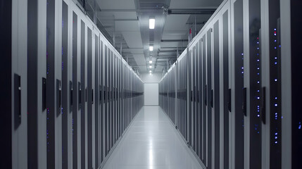 Poster - Server room corridor with rows of data storage cabinets.
