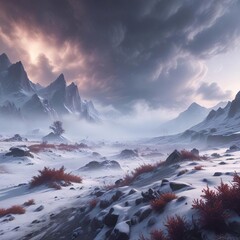 Wall Mural - blizzard engulfing a snowy landscape with dense fog, blizzard, frosty
