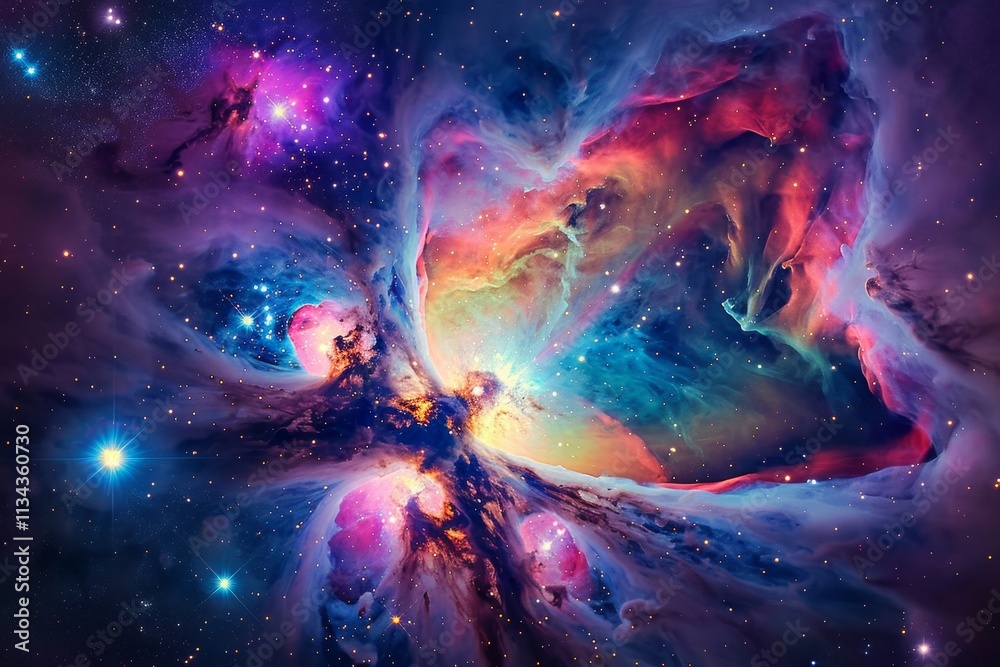 Bright colors of gas and dust create a stunning nebula in the vastness ...