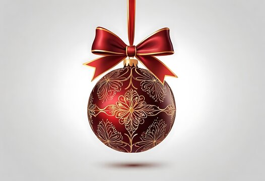 Christmas ornament, red bauble, golden floral pattern ai generator