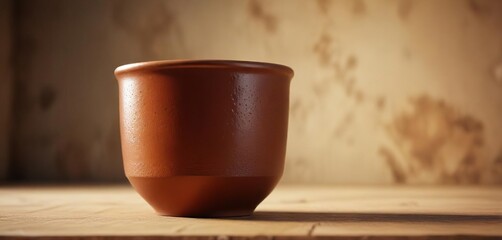 Wall Mural - Brown ceramic cup with a natural filter-like texture, giving it an earthy feel , ceramics, clay, filter