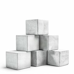 Poster - Six concrete cubes forming a pyramid shape on a white background, creating a simple yet powerful visual
