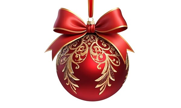 Christmas ornament, red bauble, golden floral pattern ai generator