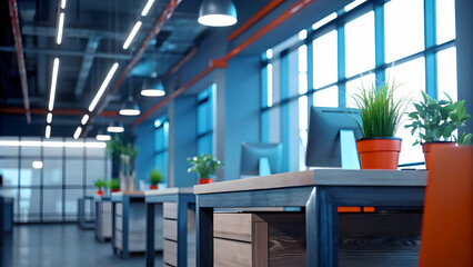 Sticker - Eco-Friendly Modern Office Interior with Sustainable Materials and Indoor Plants for Green Work Environment