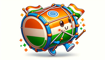 Wall Mural - 3D Vector of a traditional drum (dhol) with tricolor decorations isolated on white background. concept as A detailed vector illustration of a traditional dhol drum adorned with tricolor decorations re