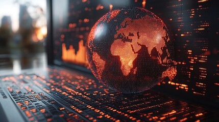 Poster - digital globe with glowing market trends and economic indicators showcasing global business analysis