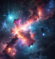 Wall Mural - dreamy nebula with shimmering stars and glowing gas, gas, colorful