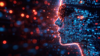Poster - Digital silhouette with glowing data particles